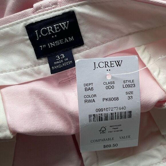 J CREW Chino Shorts Men 33 x 7 Pink NEW Flat-Front Cotton Blend L0923 - Picture 8 of 11